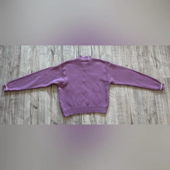 Vintage Embroidered floral flower Sweater 100% cotton mauve pink purple white - Picture 7 of 12